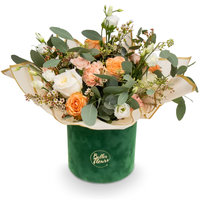 Flower box of roses and carnations